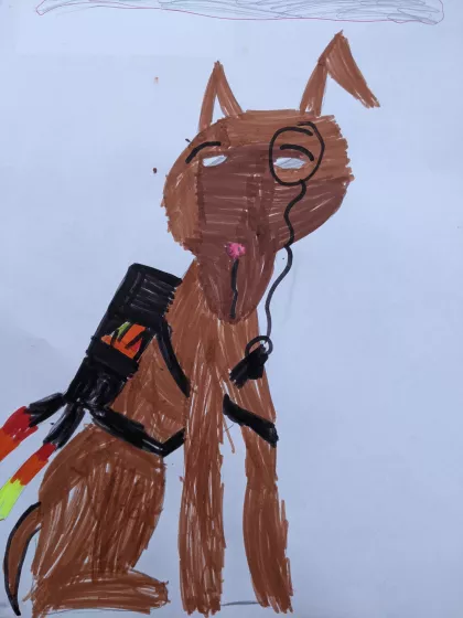 The Dog and the jet pack! by Aimee - Age 7