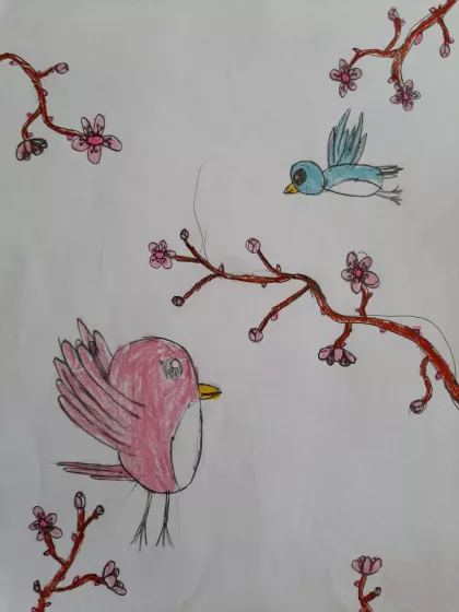 2 birds and a blossom tree by Aisling - Age 10
