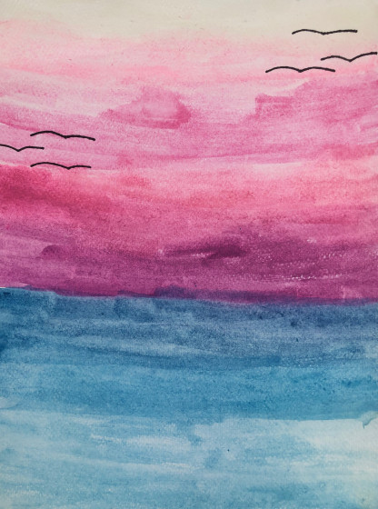 The sea by me at sunset by Grace - Age 9